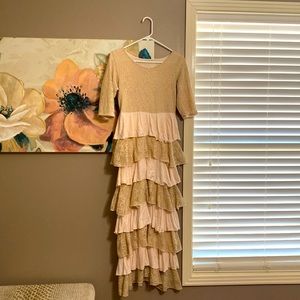 Dainty jewells tan ruffle dress